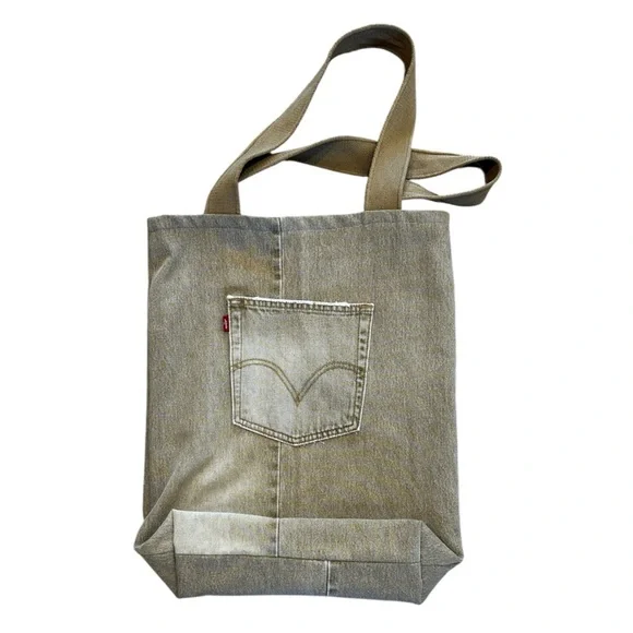 Custom Reversible Levi’s & Western Shirt Large Tote Bag, Red tab, Pearl Snaps - Picture 2 of 9